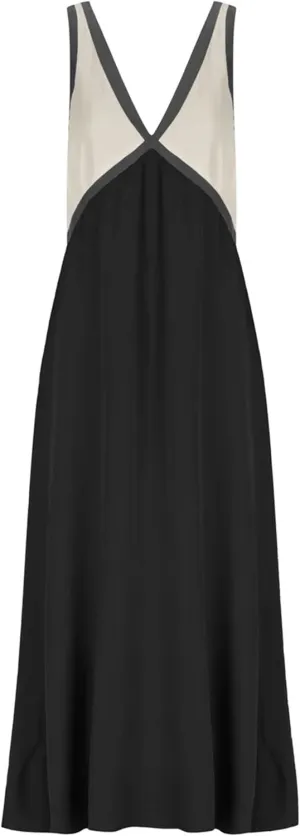 Women's Summer V Neck Sleeveless Color Block Satin Patchwork Maxi Dress Loose Fit Boho Flowy Beach Dress