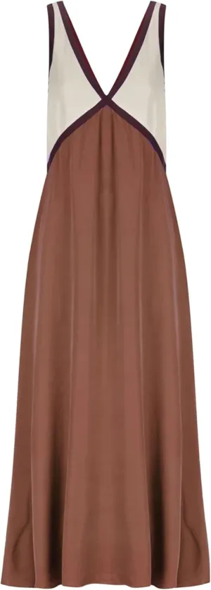 Women's Summer V Neck Sleeveless Color Block Satin Patchwork Maxi Dress Loose Fit Boho Flowy Beach Dress