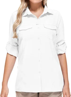 Women's Sun Protection Fishing Shirts Long Sleeve Travel Work Shirts for Men UPF50  Safari Shirts with Zipper Pockets