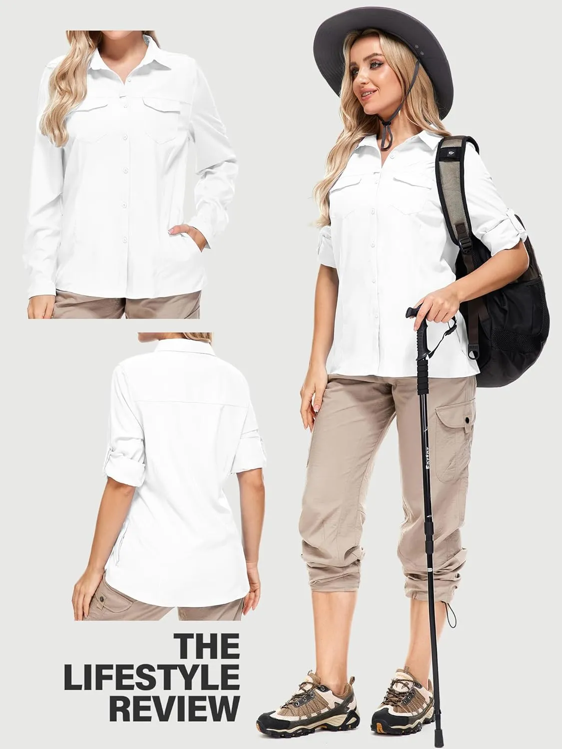 Women's Sun Protection Fishing Shirts Long Sleeve Travel Work Shirts for Men UPF50  Safari Shirts with Zipper Pockets