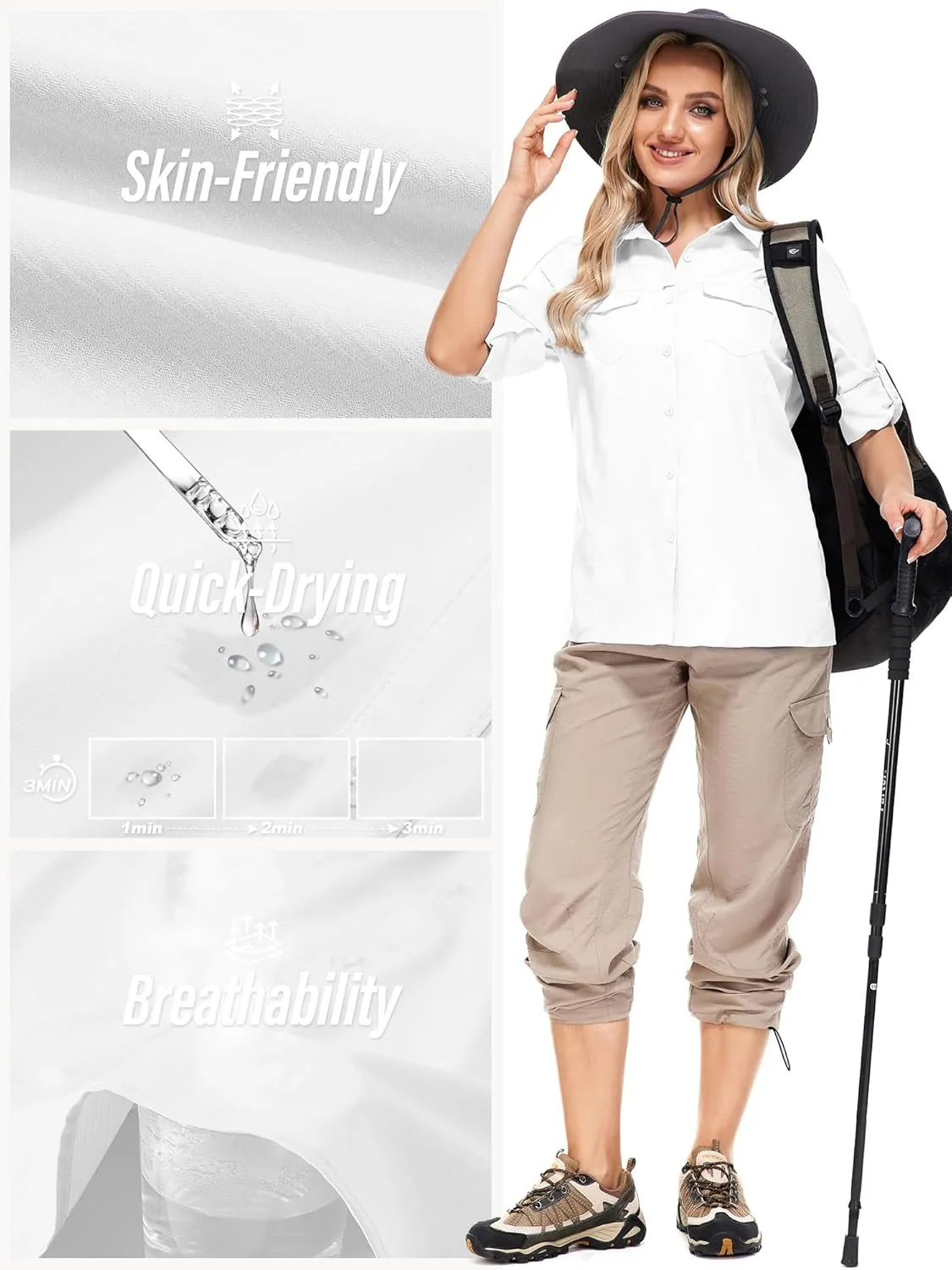 Women's Sun Protection Fishing Shirts Long Sleeve Travel Work Shirts for Men UPF50  Safari Shirts with Zipper Pockets