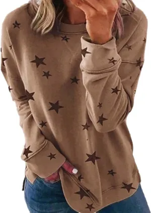 Womens Sweatshirt Crew Neck Star Graphic Pullover Tops 2024 Fall Casual Long sleeve Oversized Sweatshirt