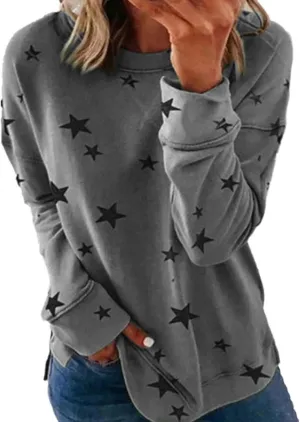 Womens Sweatshirt Crew Neck Star Graphic Pullover Tops 2024 Fall Casual Long sleeve Oversized Sweatshirt