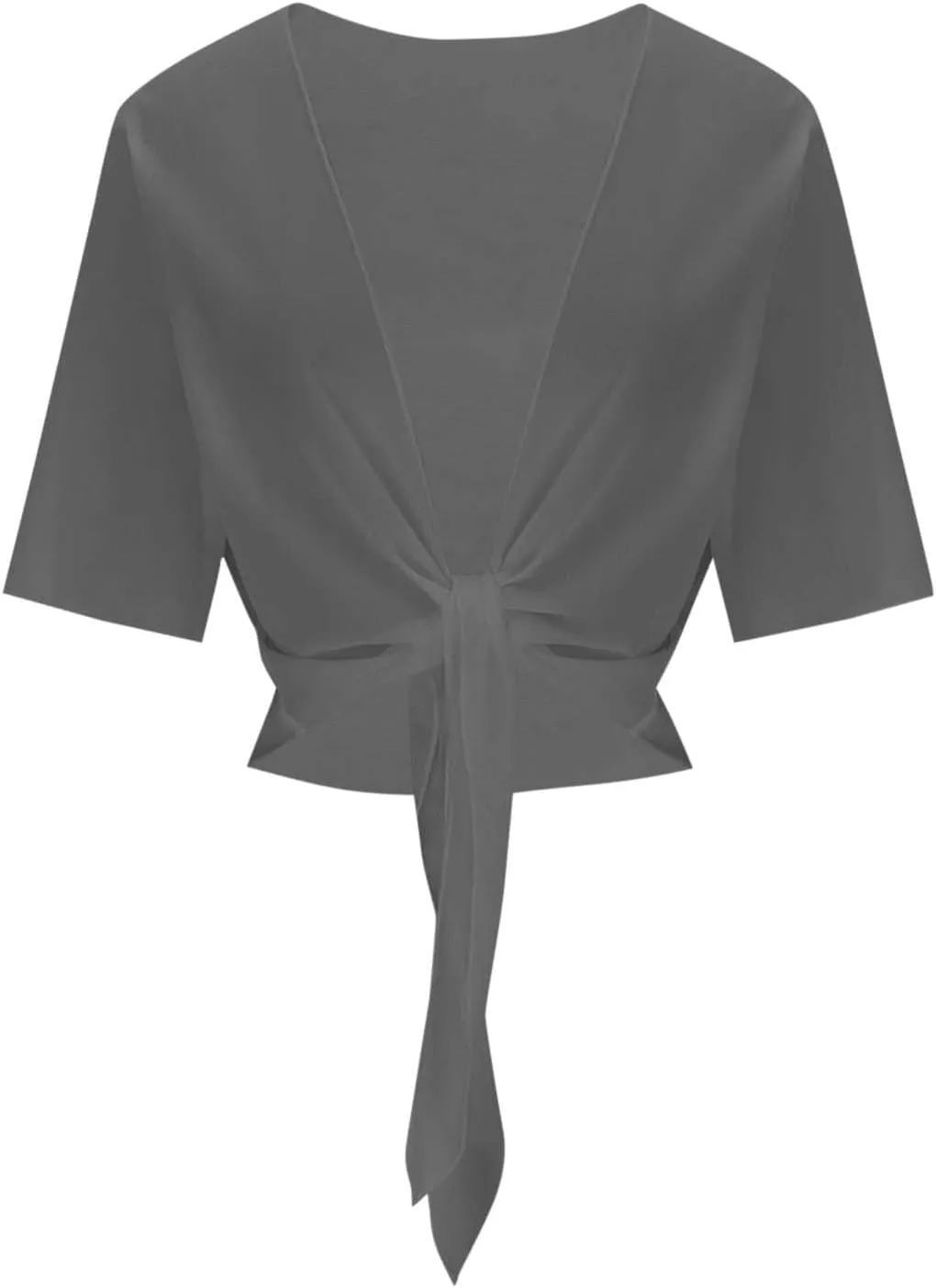 Women's Tie Front Knot Short Sleeeve Crop Tops Blouse Lightweight Chiffon Bolero Shrugs Summer Sheer Shawl Cardigans
