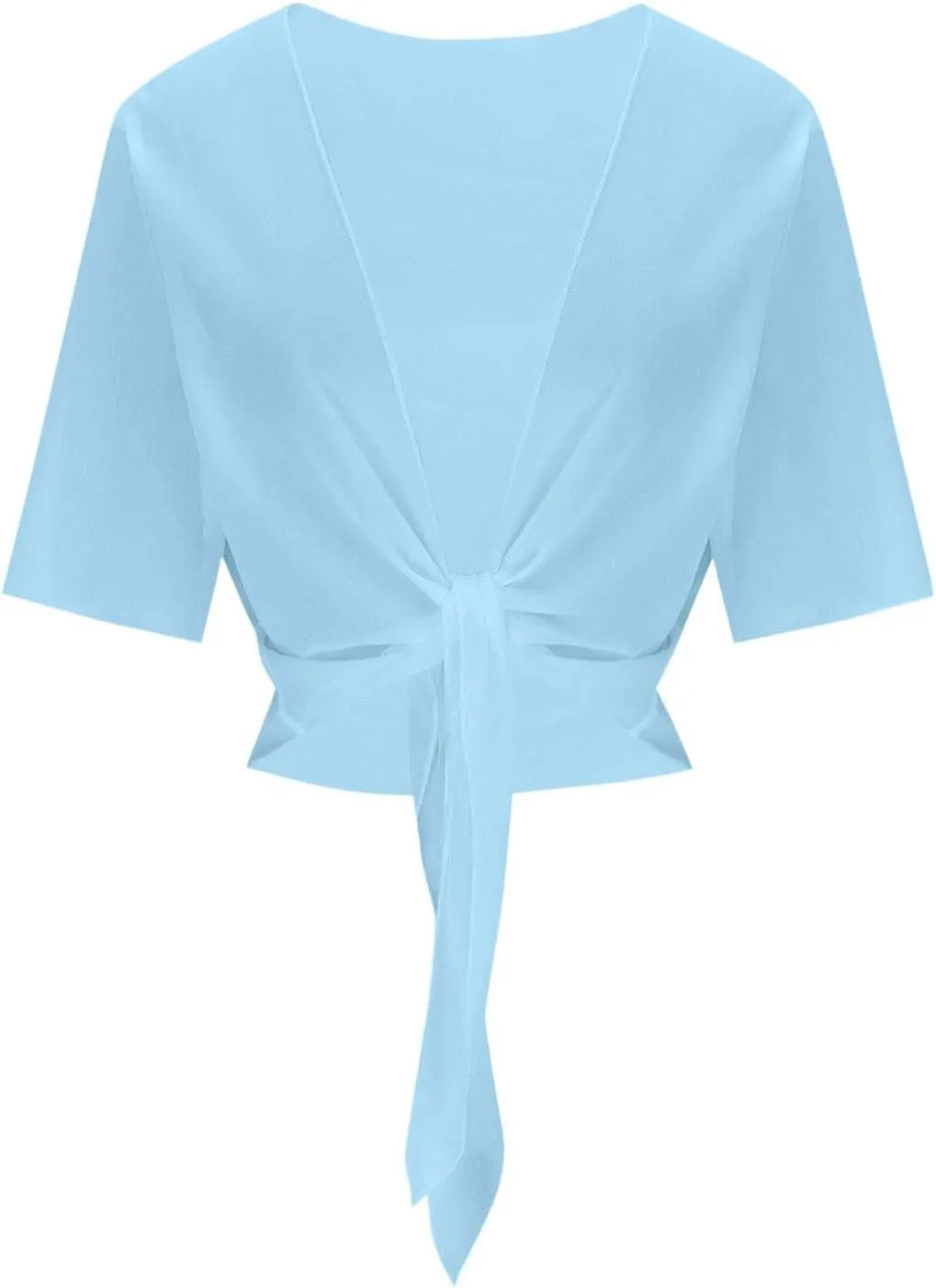 Women's Tie Front Knot Short Sleeeve Crop Tops Blouse Lightweight Chiffon Bolero Shrugs Summer Sheer Shawl Cardigans