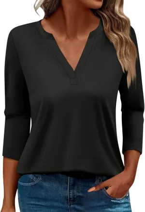 Womens Tops 3/4 Sleeve Blouses Shirt Round Neck Loose Casual Blouses Floral Print Fit Tunic Tshirts