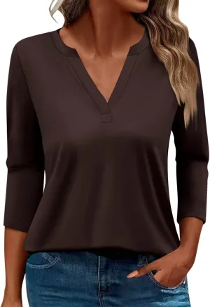 Womens Tops 3/4 Sleeve Blouses Shirt Round Neck Loose Casual Blouses Floral Print Fit Tunic Tshirts