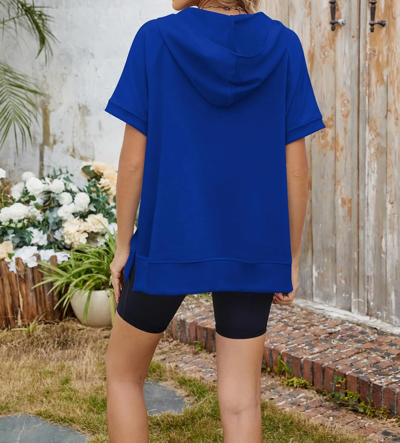 Womens Tops Oversized Tee Shirts 1/4 Zip Hoodie Casual Loose Summer Blouses Short Sleeve Tshirts Y2K Outfits