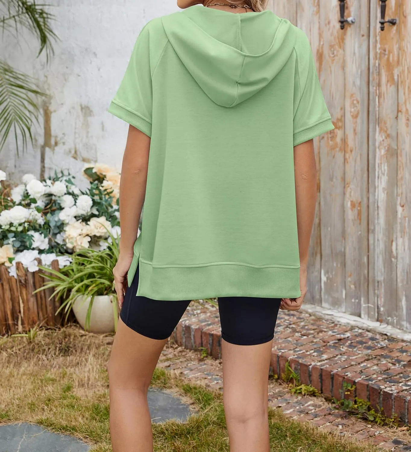 Womens Tops Oversized Tee Shirts 1/4 Zip Hoodie Casual Loose Summer Blouses Short Sleeve Tshirts Y2K Outfits