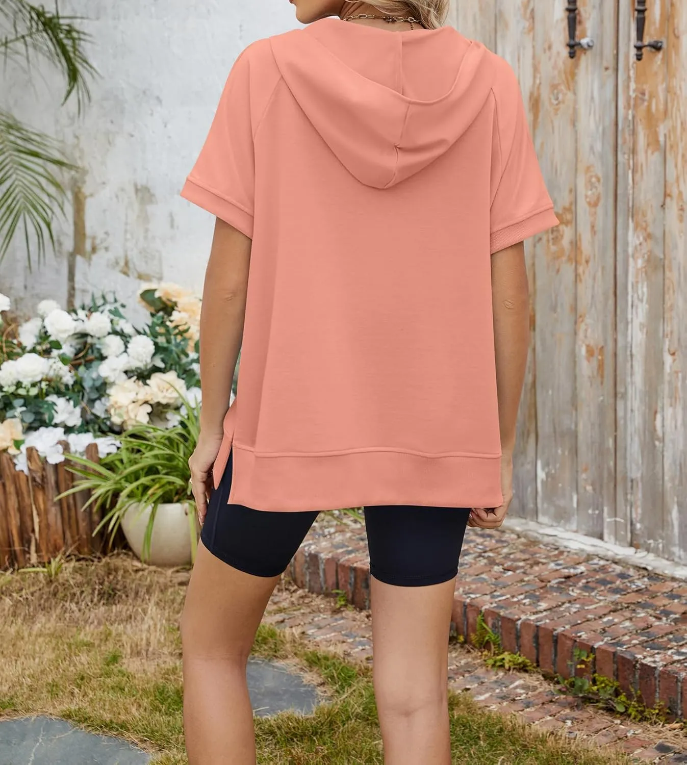 Womens Tops Oversized Tee Shirts 1/4 Zip Hoodie Casual Loose Summer Blouses Short Sleeve Tshirts Y2K Outfits