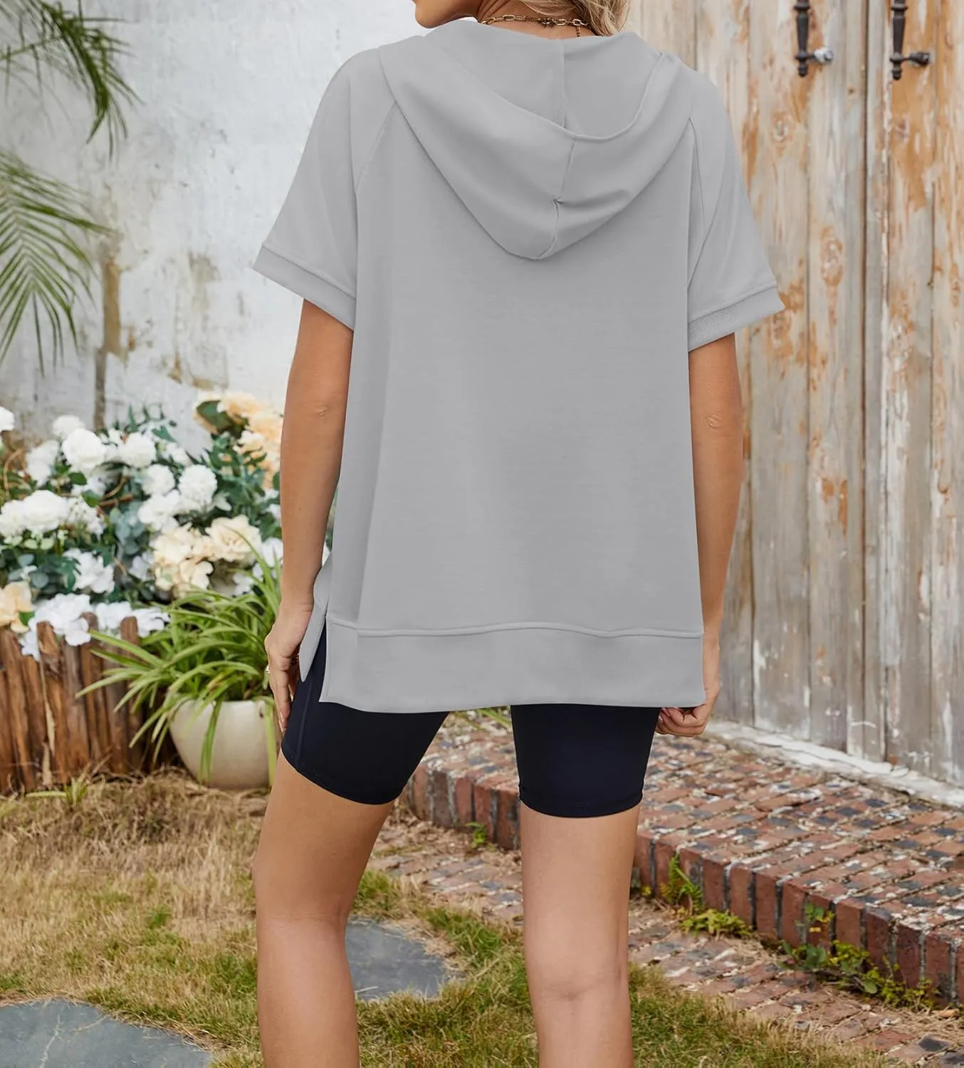Womens Tops Oversized Tee Shirts 1/4 Zip Hoodie Casual Loose Summer Blouses Short Sleeve Tshirts Y2K Outfits