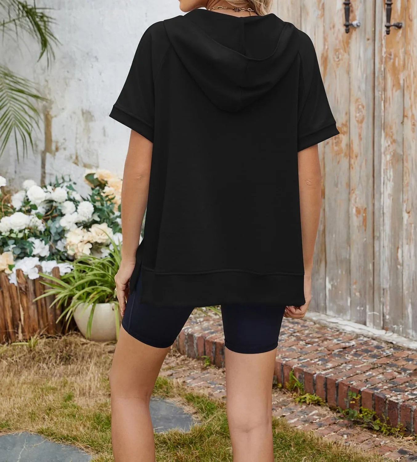 Womens Tops Oversized Tee Shirts 1/4 Zip Hoodie Casual Loose Summer Blouses Short Sleeve Tshirts Y2K Outfits