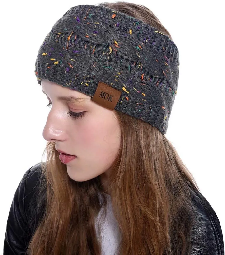 Womens Winter Ear Warmer Headband - Warm Winter Cable Knit Headband for Women, Soft Stretchy Thick Fuzzy Head Wrap