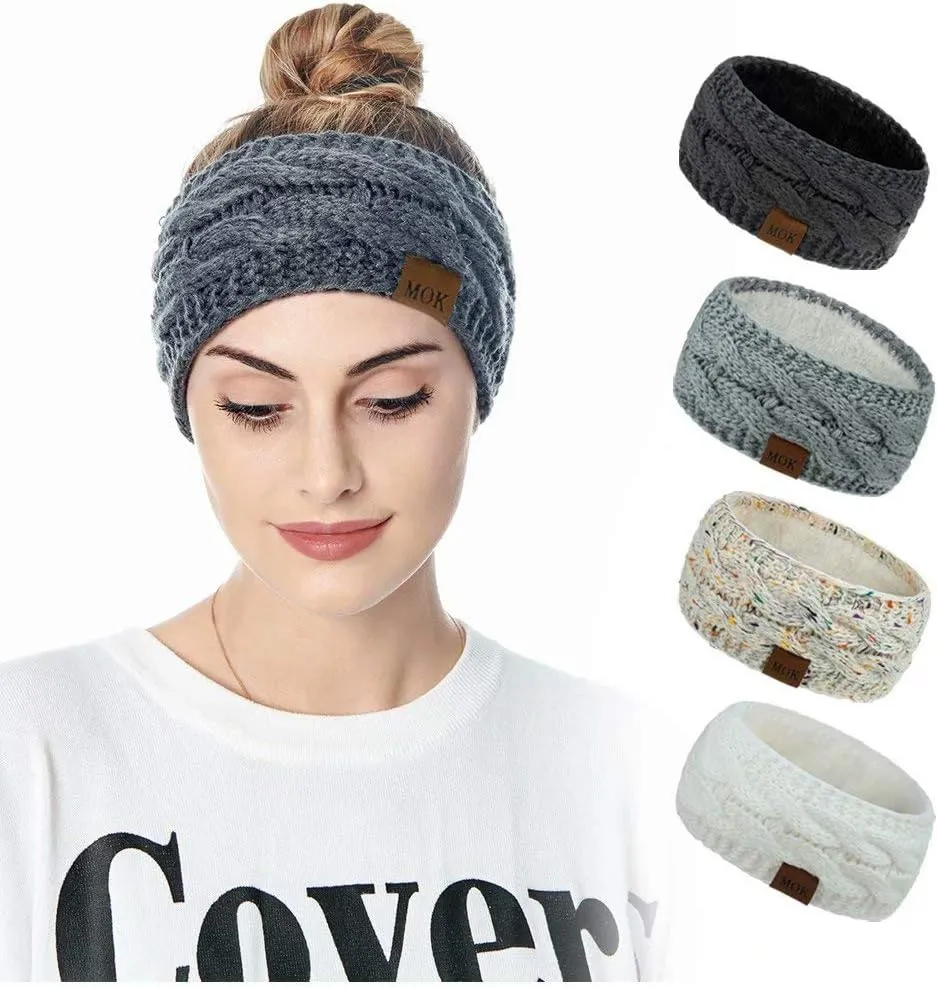 Womens Winter Ear Warmer Headband - Warm Winter Cable Knit Headband for Women, Soft Stretchy Thick Fuzzy Head Wrap