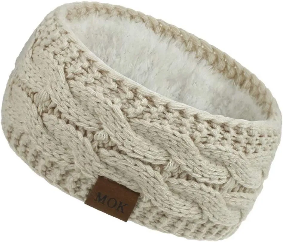 Womens Winter Ear Warmer Headband - Warm Winter Cable Knit Headband for Women, Soft Stretchy Thick Fuzzy Head Wrap