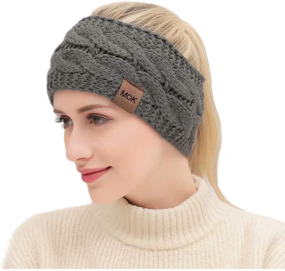 Womens Winter Ear Warmer Headband - Warm Winter Cable Knit Headband for Women, Soft Stretchy Thick Fuzzy Head Wrap