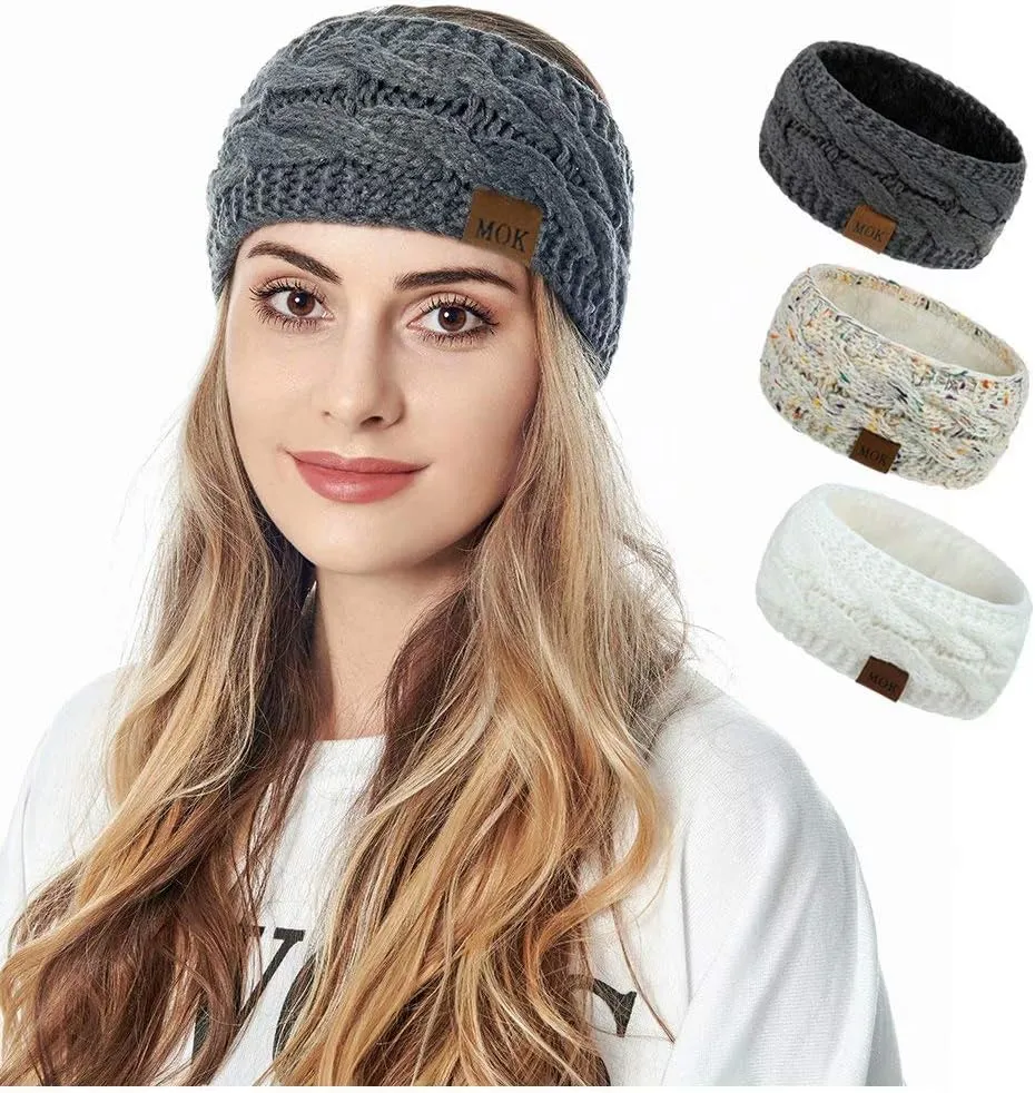 Womens Winter Ear Warmer Headband - Warm Winter Cable Knit Headband for Women, Soft Stretchy Thick Fuzzy Head Wrap