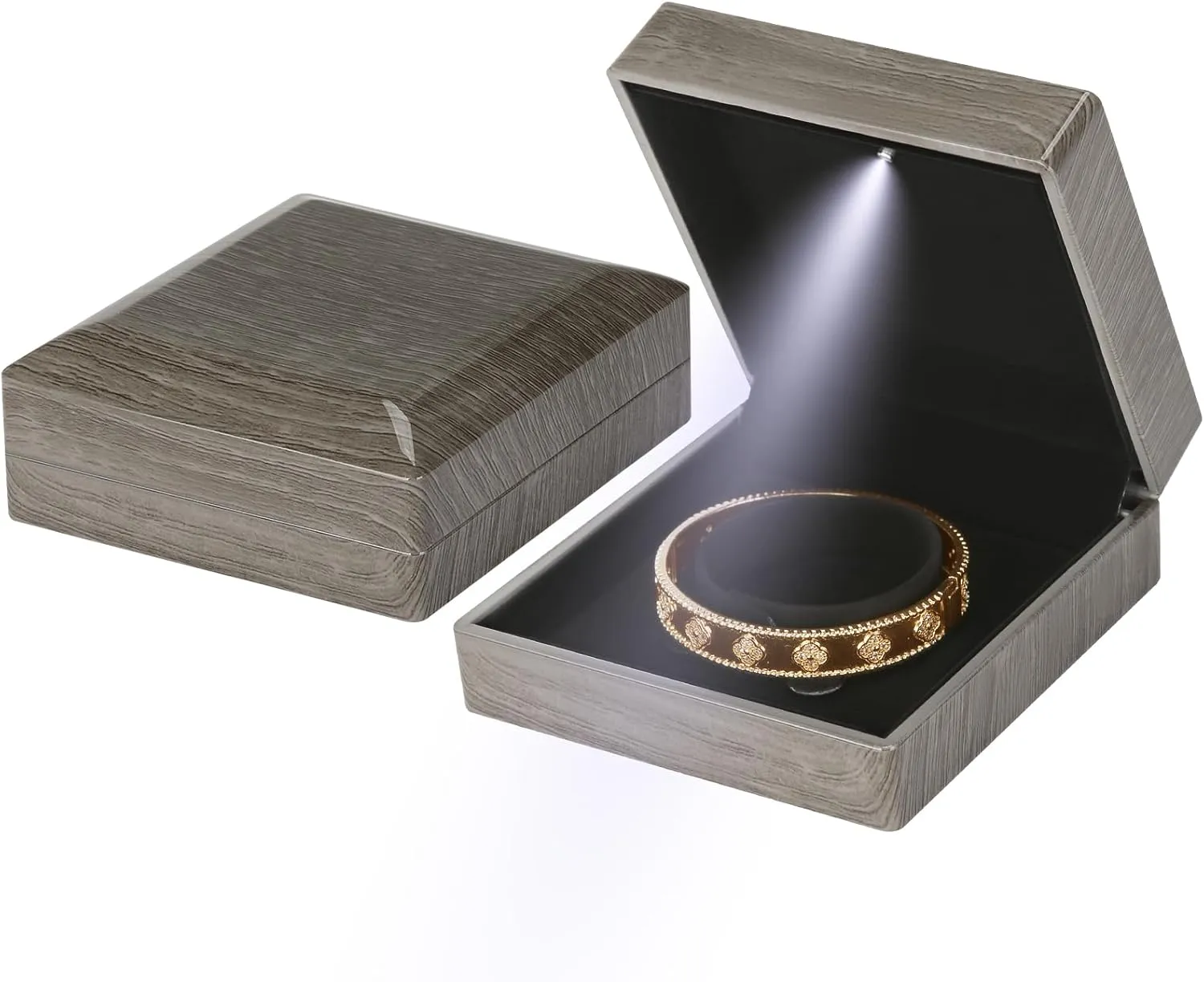 Wooden Jewelry Bracelet Gift Box with LED Light, Small Velvet Lining Bracelet Bangle Holder Display Case Storage Organizer for Wedding Christmas Engagement Birthday Anniversary (Style 1)