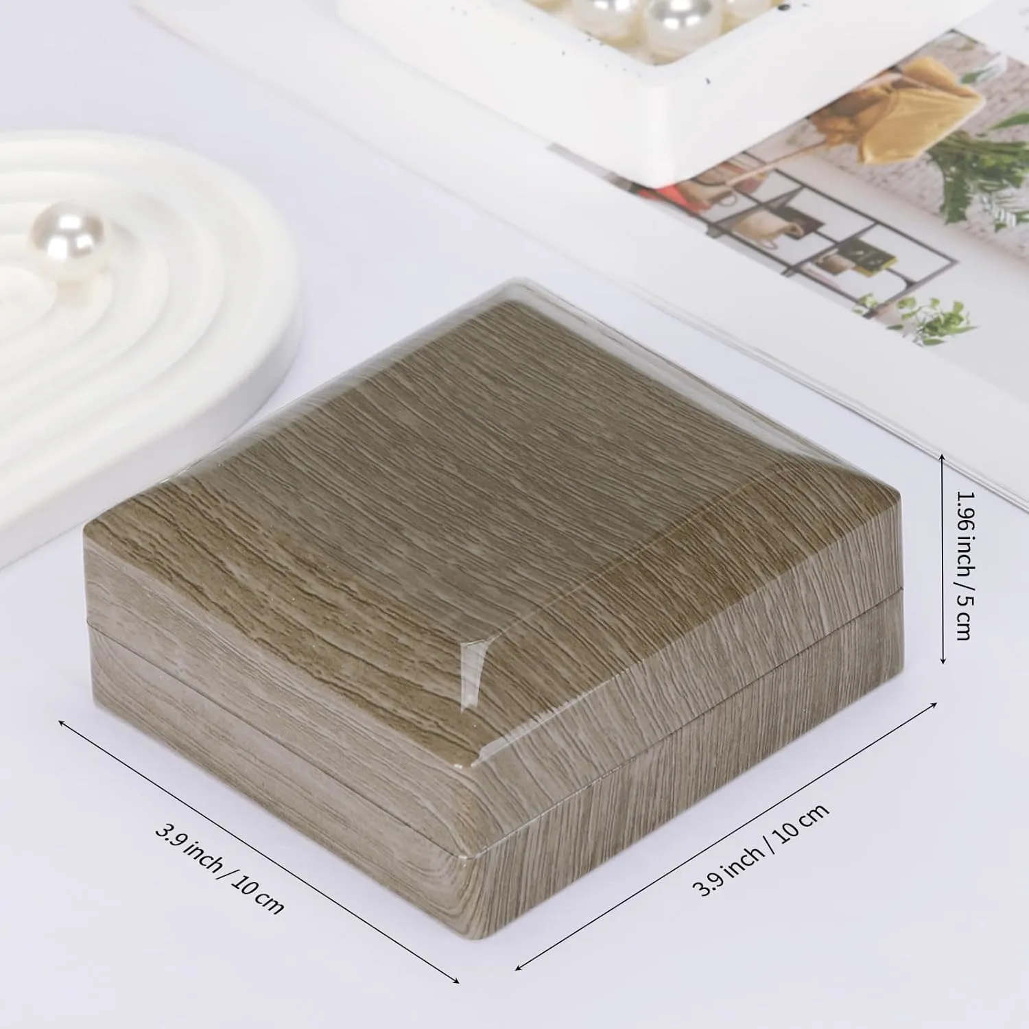 Wooden Jewelry Bracelet Gift Box with LED Light, Small Velvet Lining Bracelet Bangle Holder Display Case Storage Organizer for Wedding Christmas Engagement Birthday Anniversary (Style 1)