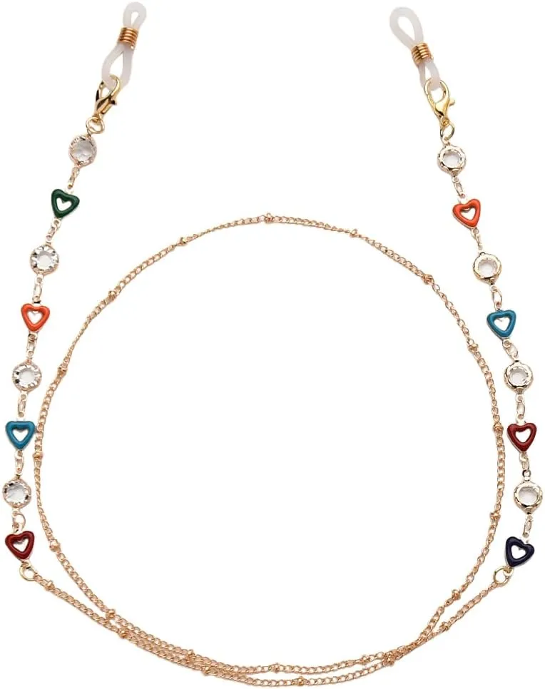 Xiyantiji Heart Eyeglass Chain for Women Gold Sunglass Retainer Strap Colorful Heart Eye Glasses Lanyard Around Neck for Readers Eyewear Holder Accessories