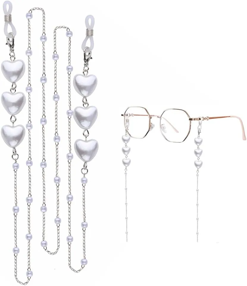 Xiyantiji Heart Pearl Glassess Chain for Women Gold Silver Beaded Sunglass Eyeglass Holder Around Neck Eyewear Retainer Strap