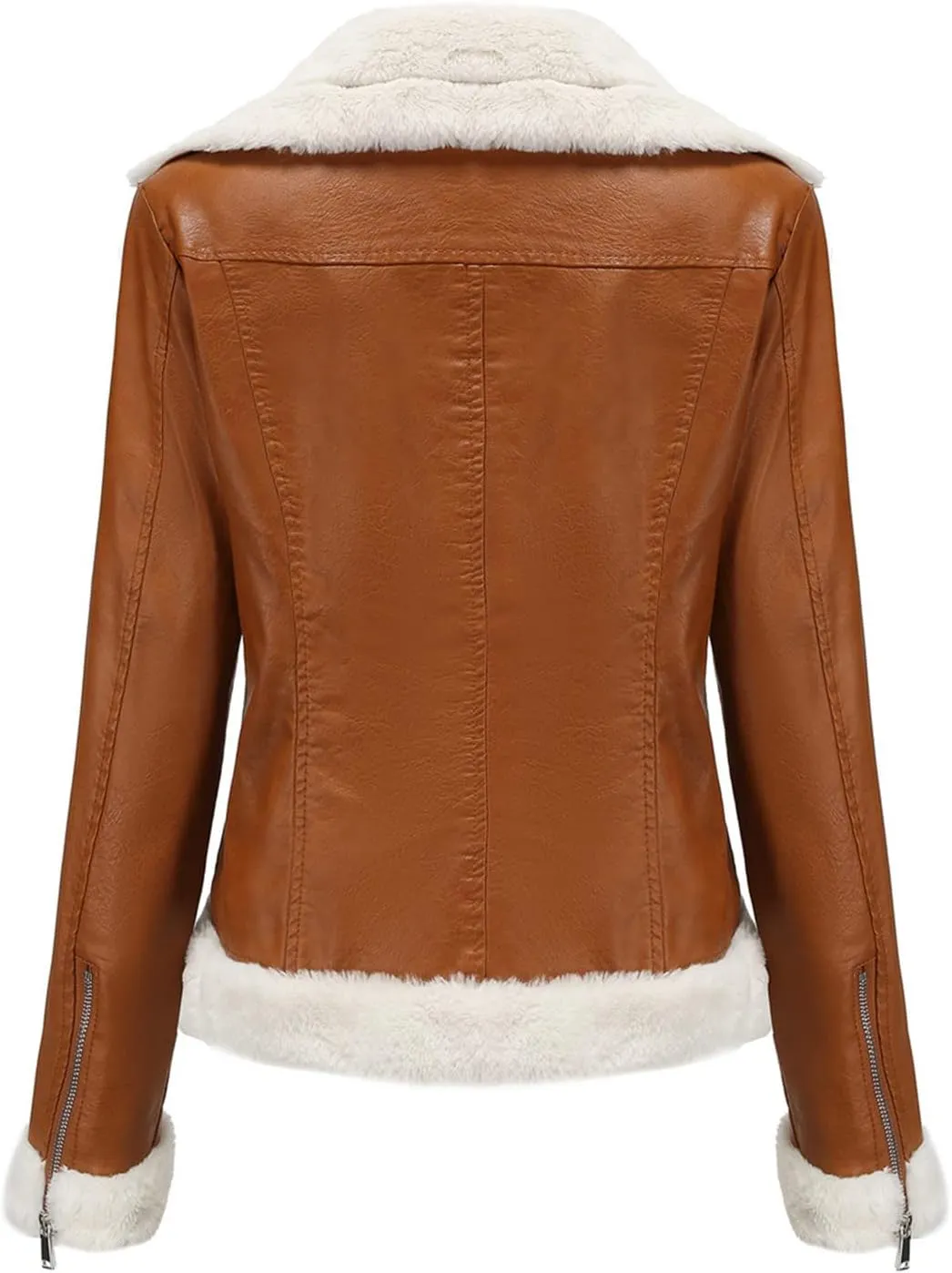 XUNRYAN Women's Faux Leather Moto Biker Jacket Sherpa-Lined Weighted Fleece Jackets Winter Warm Thicken Short Trench Coat