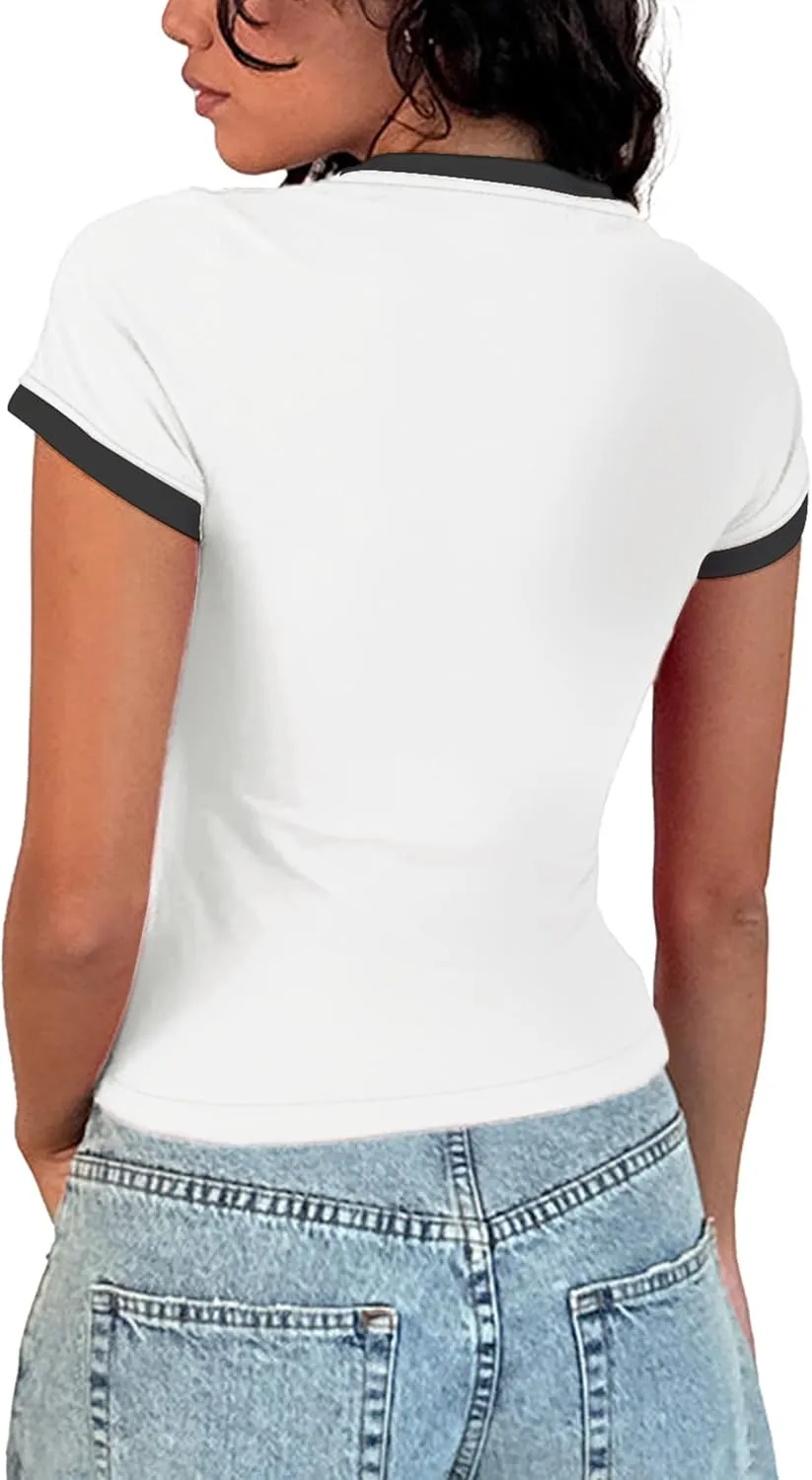 Y2k Graphic Baby Tees for Women Summer Short Sleeve Crop Tops Women T Shirts Going Out Tops Trendy Clothes