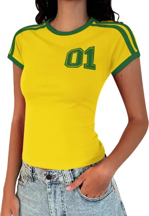 Y2k Graphic Baby Tees for Women Summer Short Sleeve Crop Tops Women T Shirts Going Out Tops Trendy Clothes