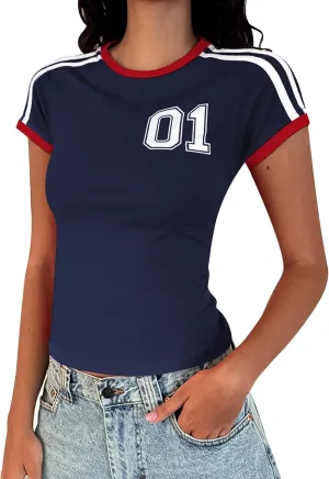 Y2k Graphic Baby Tees for Women Summer Short Sleeve Crop Tops Women T Shirts Going Out Tops Trendy Clothes