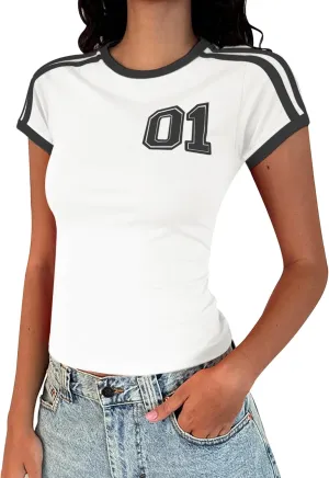 Y2k Graphic Baby Tees for Women Summer Short Sleeve Crop Tops Women T Shirts Going Out Tops Trendy Clothes