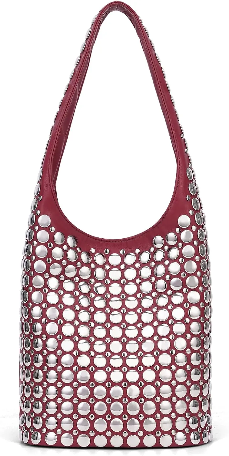 YFGBCX Vegan Leather Tote Bag Studded Purses for Women Y2K Purse Fall Hobo Bag Portuguese Stud Shoulder Handbag