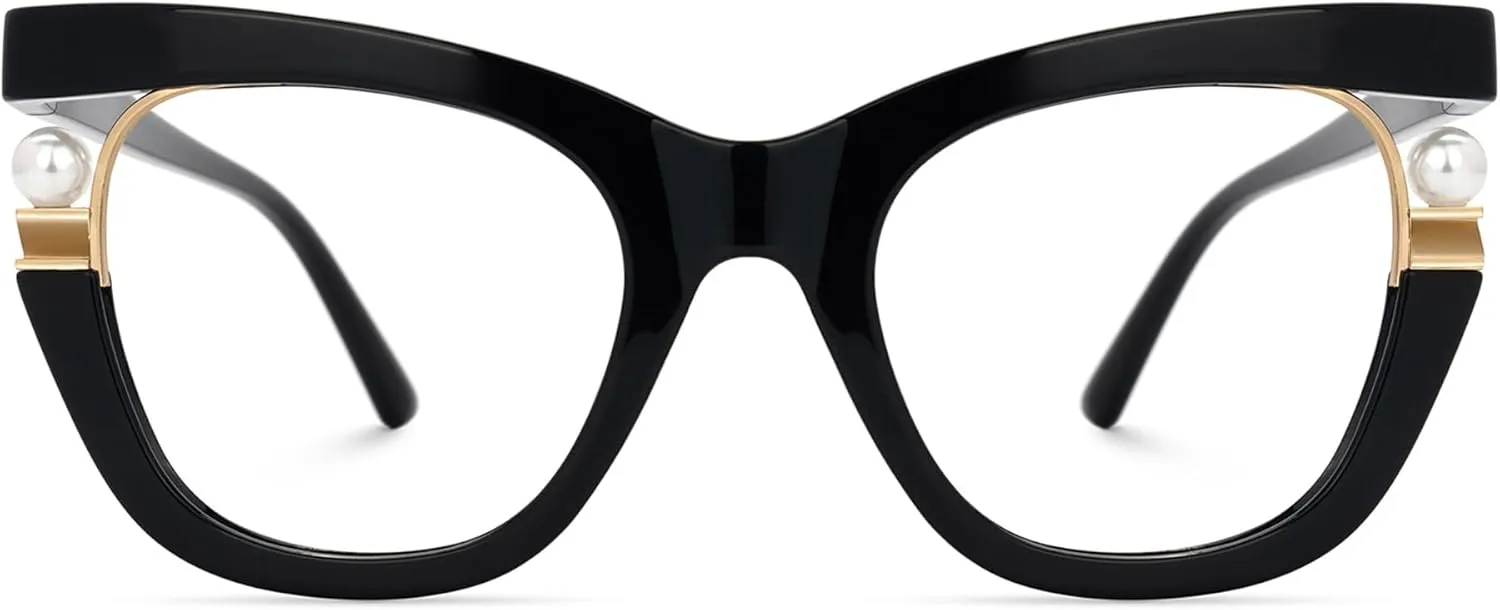 Zeelool Stylish Cat Eye Pearl Glasses Frame Women with Non-prescription Clear Lens ZJGX957054