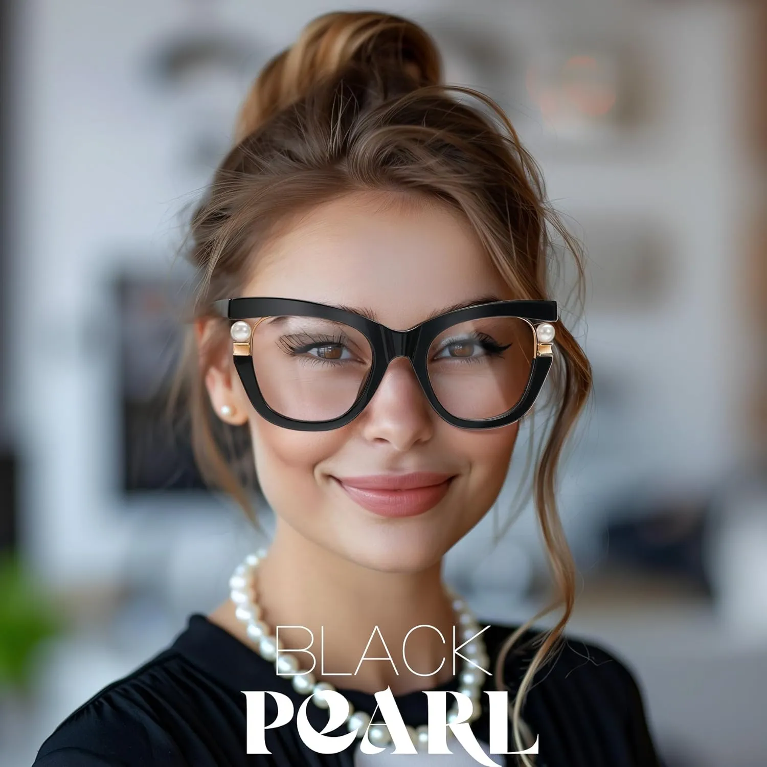 Zeelool Stylish Cat Eye Pearl Glasses Frame Women with Non-prescription Clear Lens ZJGX957054