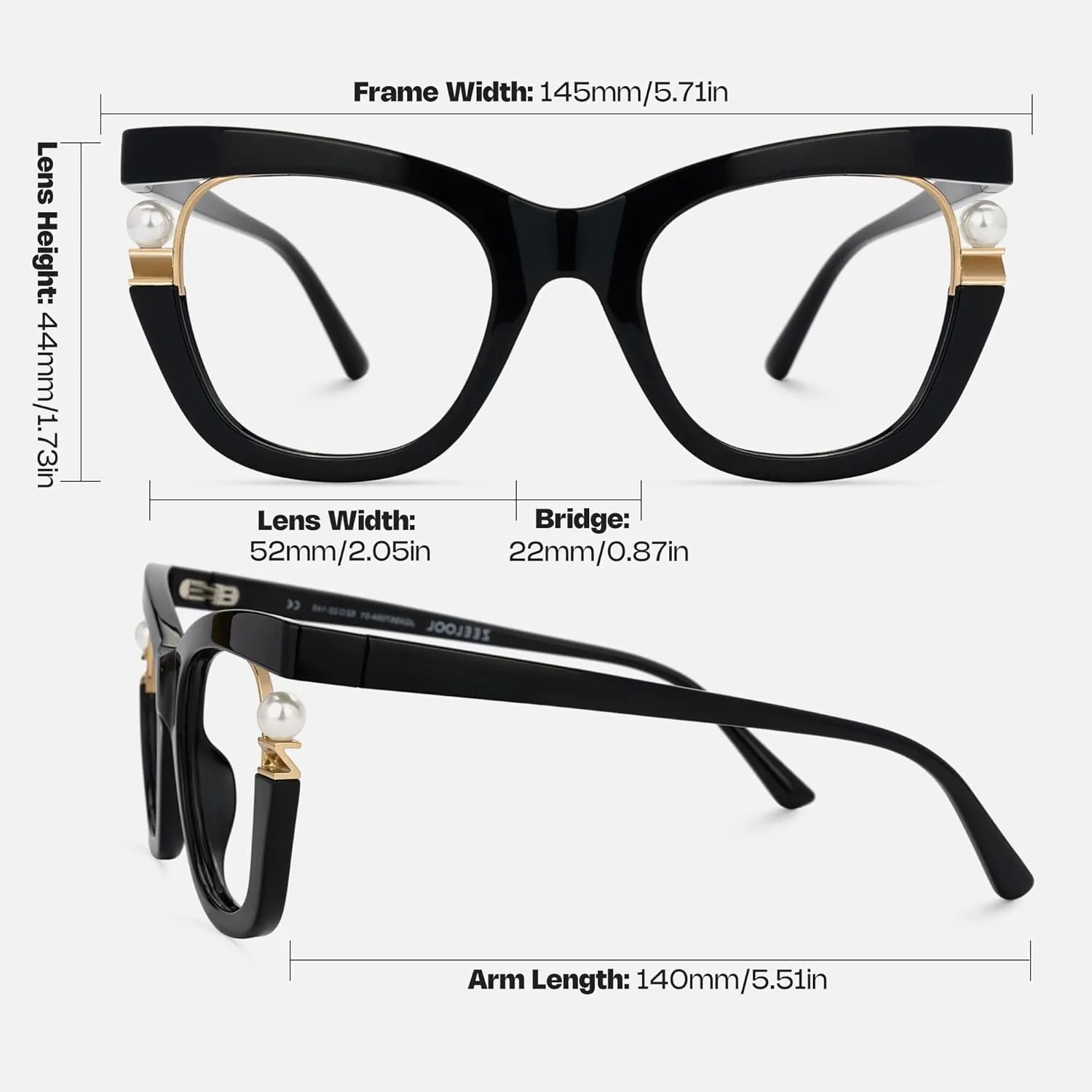 Zeelool Stylish Cat Eye Pearl Glasses Frame Women with Non-prescription Clear Lens ZJGX957054