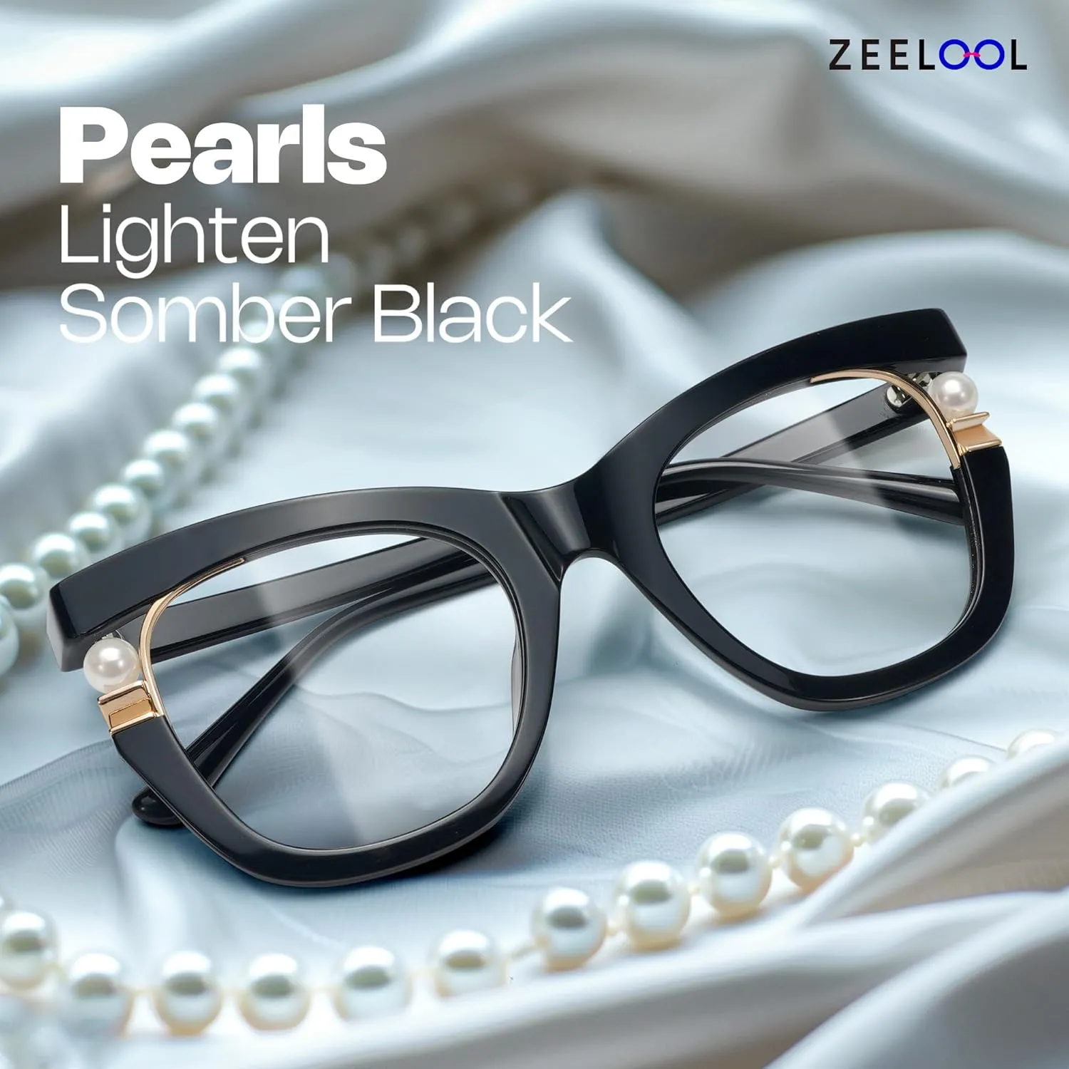 Zeelool Stylish Cat Eye Pearl Glasses Frame Women with Non-prescription Clear Lens ZJGX957054