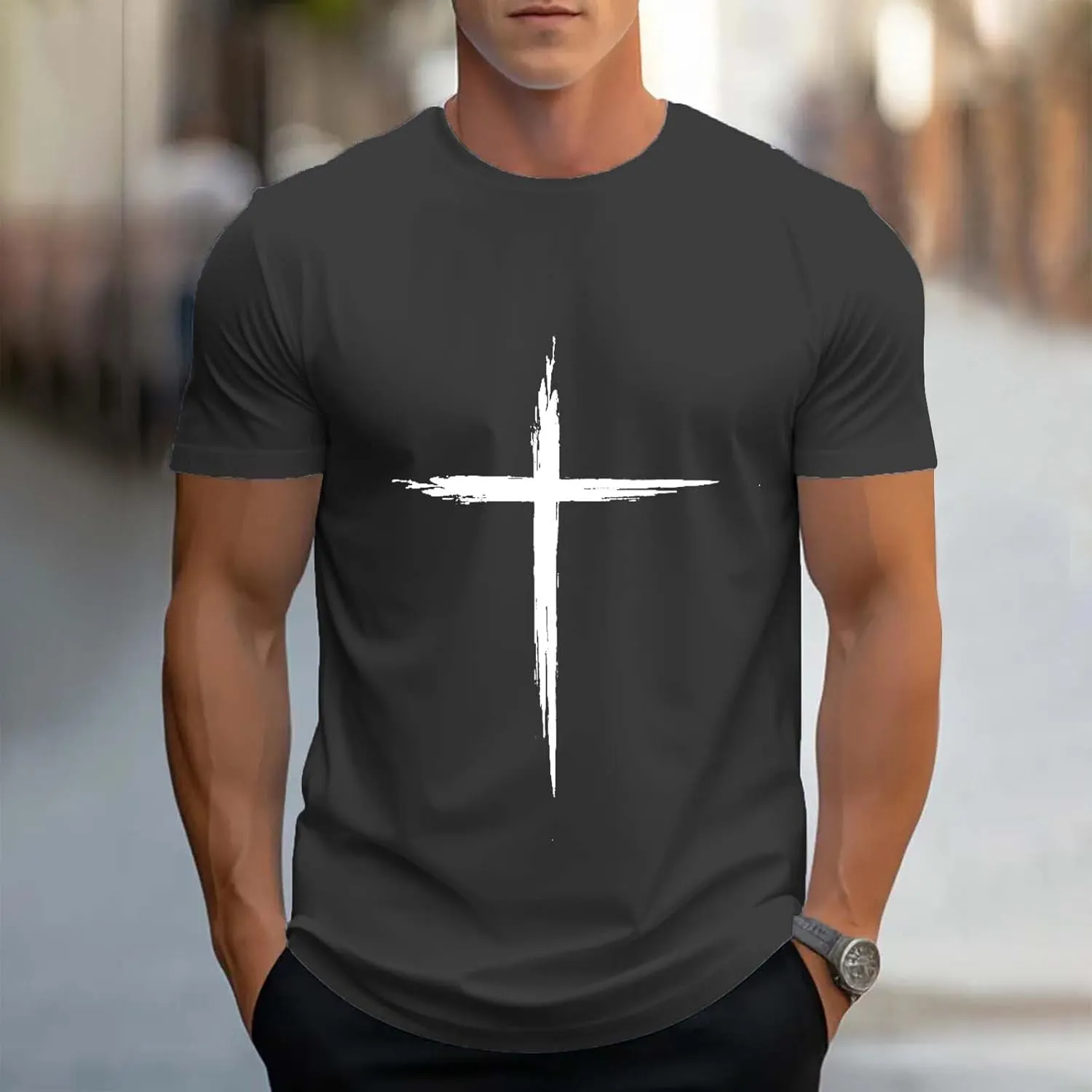 Zeiyignr Mens Novelty T-Shirts Jesus Cross Faith Casual Crewneck Short Sleeve Shirt Christian Shirts for Men Workout Tees