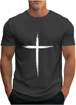 Zeiyignr Mens Novelty T-Shirts Jesus Cross Faith Casual Crewneck Short Sleeve Shirt Christian Shirts for Men Workout Tees