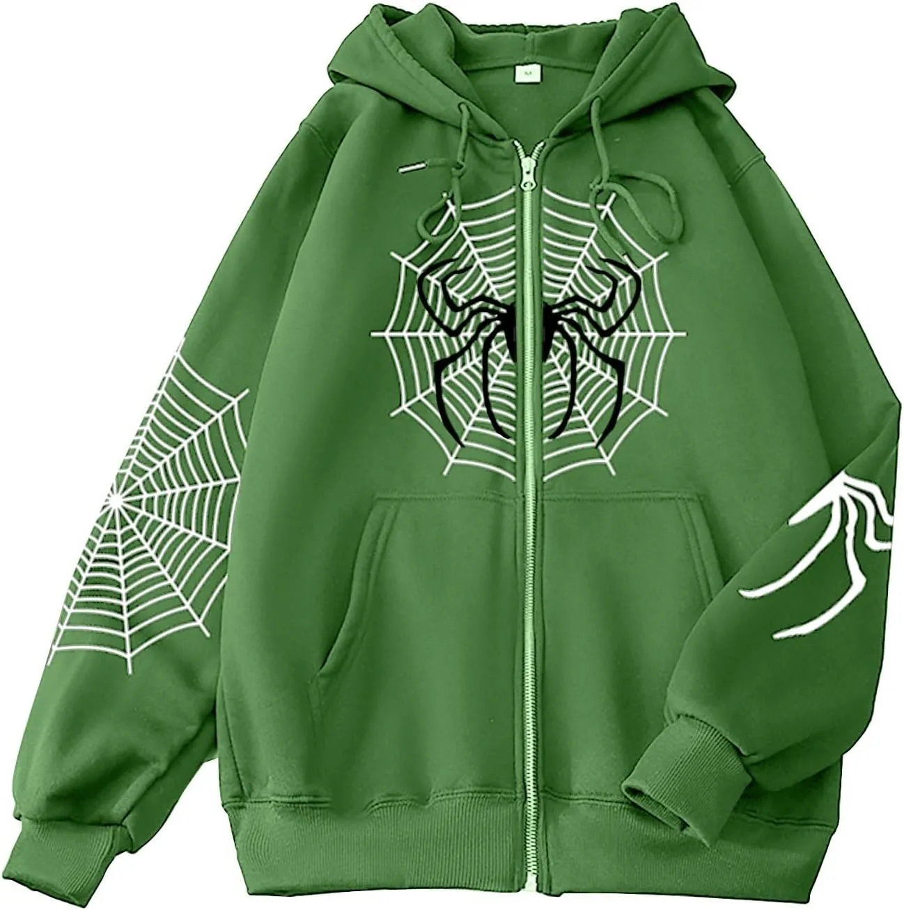 Zip Up Hoodie Women Spider Web Heart Print Graphic Sweatshirts Loose Casual Long Sleeve Hooded Jacket Top with Pocket