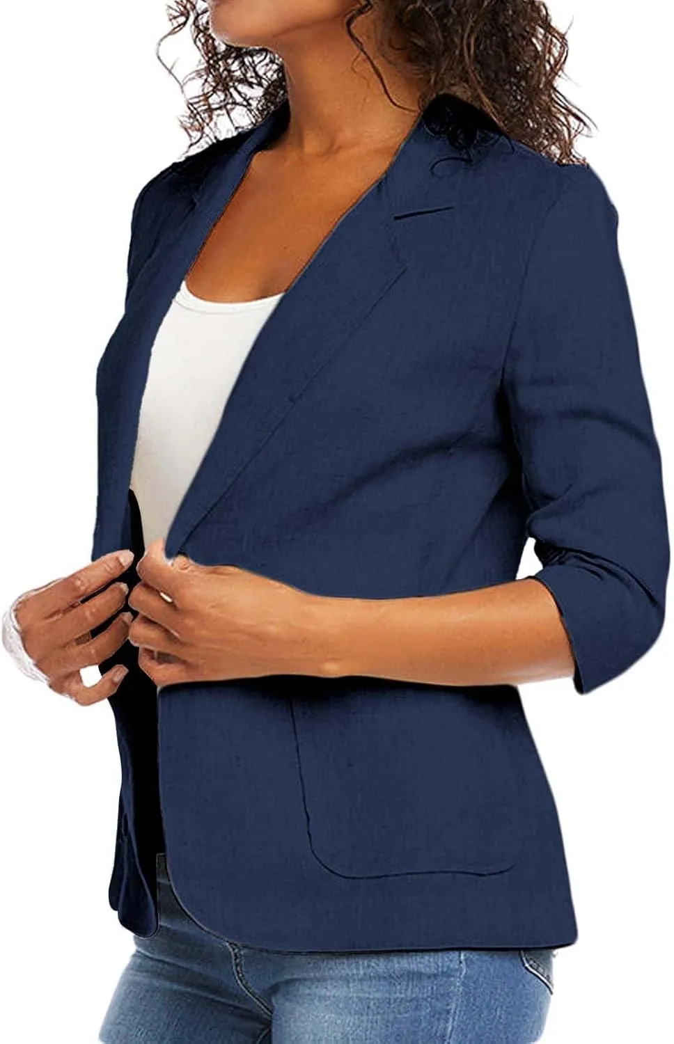 ZWRXW Womens Casual Blazers 3/4 Stretchy Ruched Sleeve Jackets Button Down Lapel Blazer Suit Business Work Office Jackets