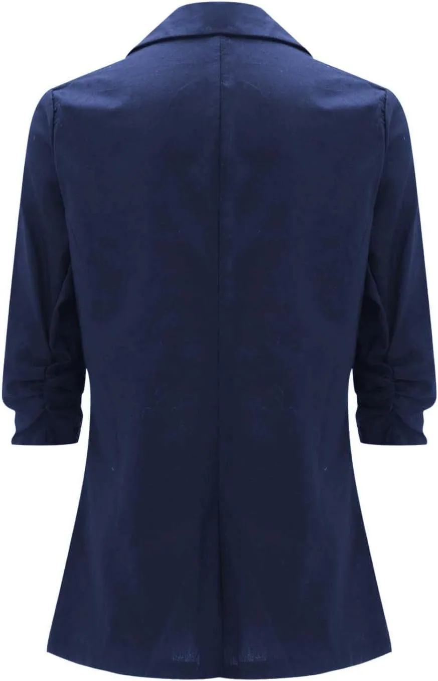 ZWRXW Womens Casual Blazers 3/4 Stretchy Ruched Sleeve Jackets Button Down Lapel Blazer Suit Business Work Office Jackets